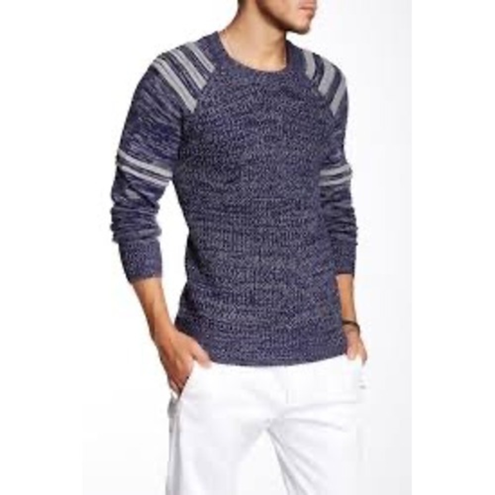 Yoki New‎ York Men's Crew Neck Chunky Knit Sweater Blue Grey  XL